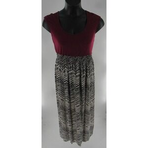 Maroon Black White Geometric Pattern Maxi Dress Women's Size M Keyhole Back